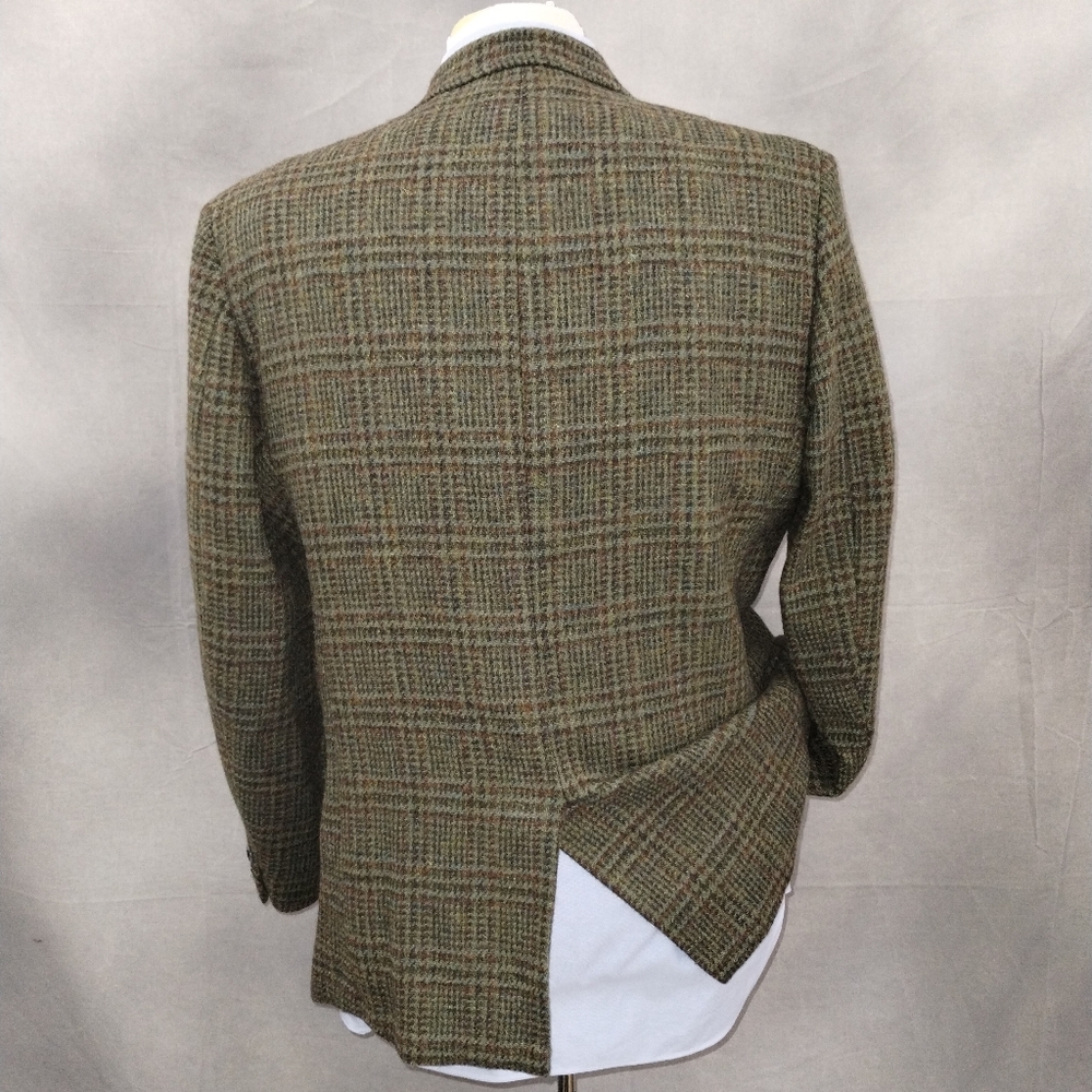 Vintage 1960s Harris Tweed Mens Sport Coat Green Plaid Tweed Jacket Size 42R - Picture 4 of 7